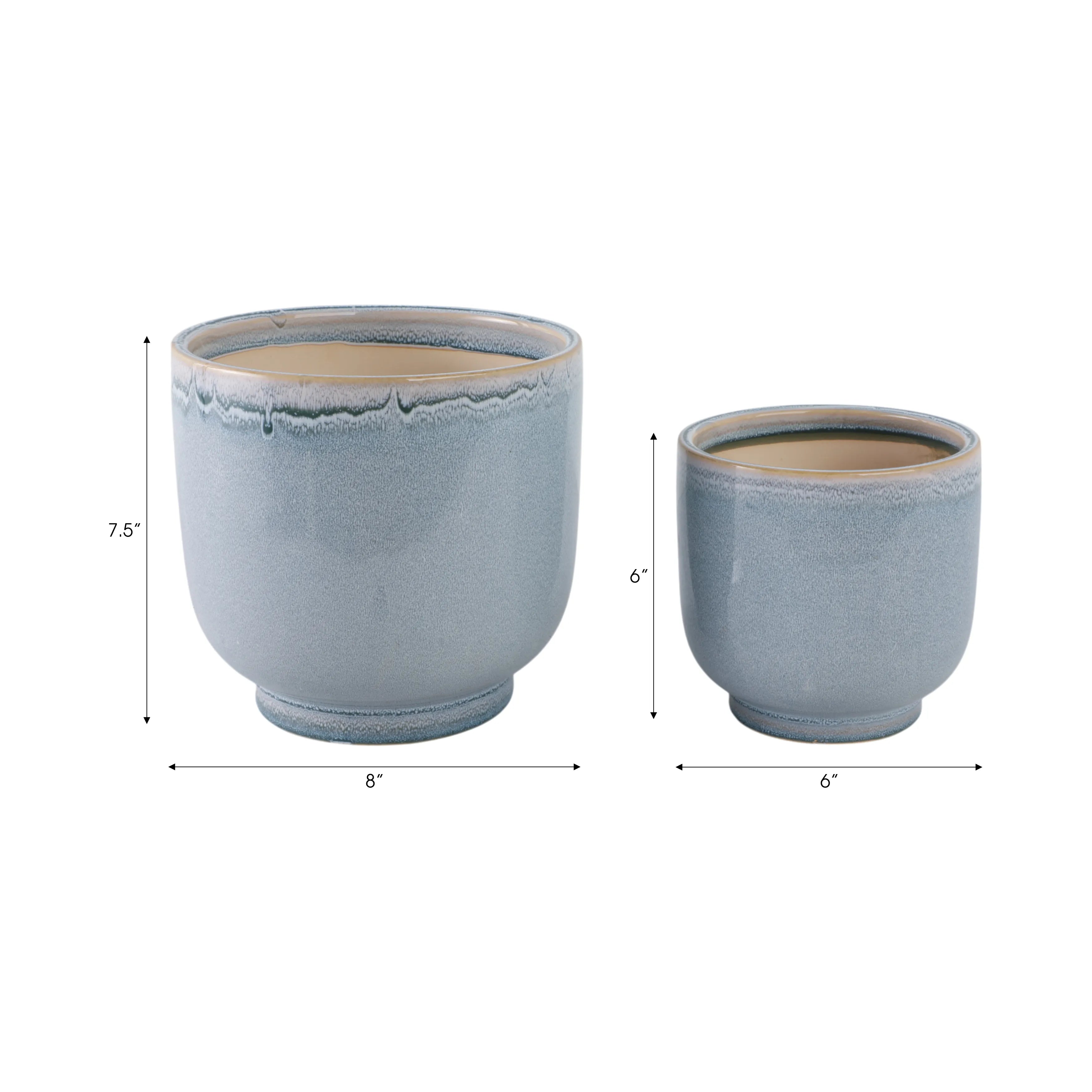 Blue Ceramic Reactive Glazed Planters S/2
