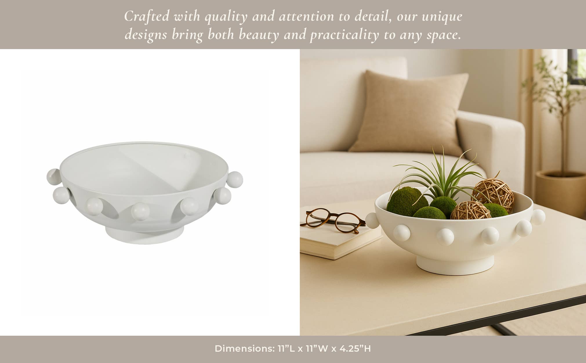 Decorative Bowl - White Iron Hobnail