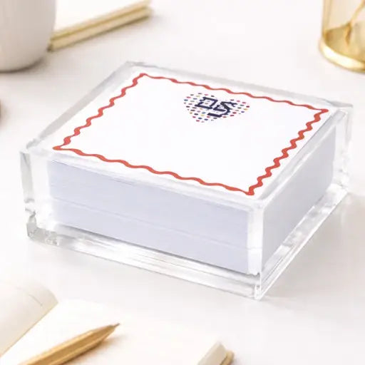 Notepad in Acrylic Holder, Ahava Heart