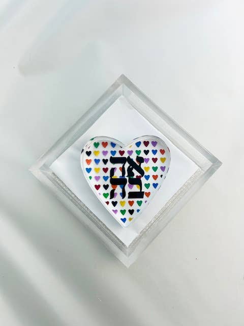 Acrylic Napkin Weight, Ahava Heart
