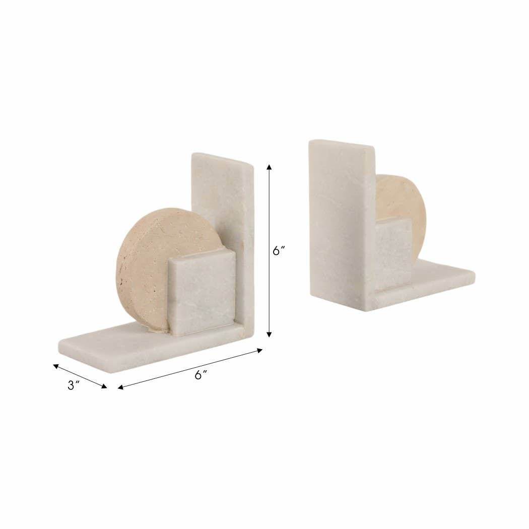 White/Tan Marble Geometric Bookends S/2