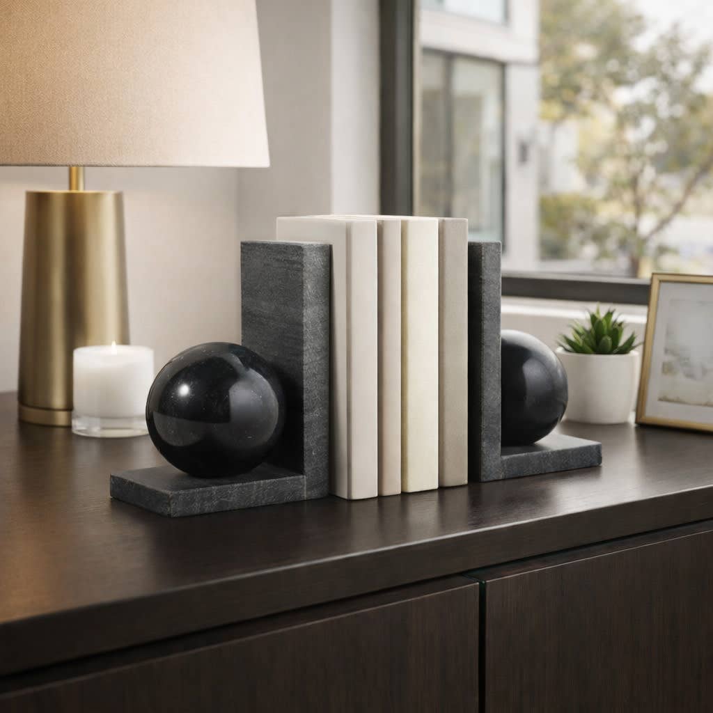 Black Marble Orb Bookends