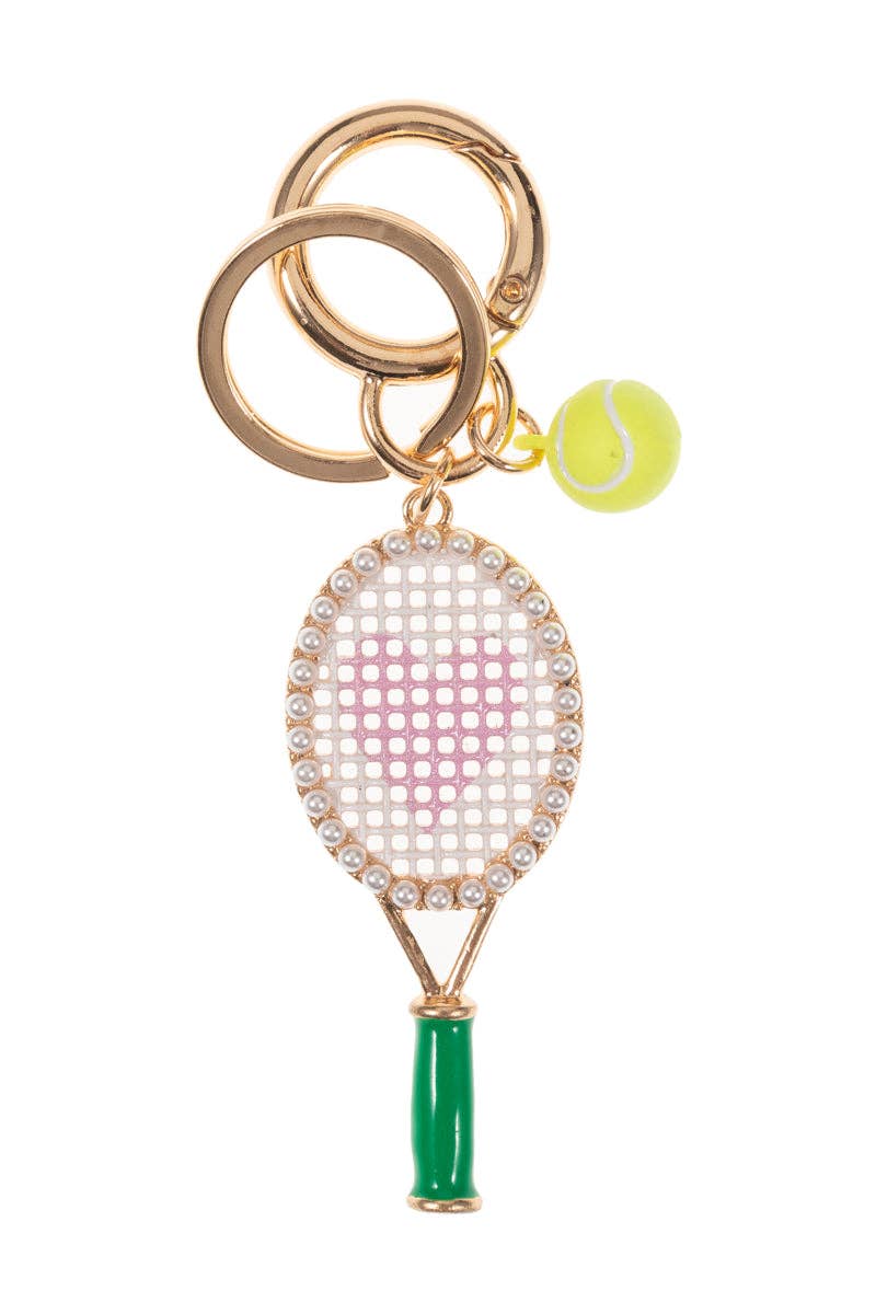 Sports Tennis Racket Enamel W Rhinestones Keychain
