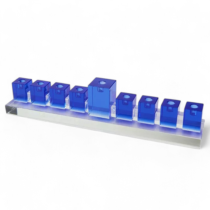 Blue Crystal Glass Menorah