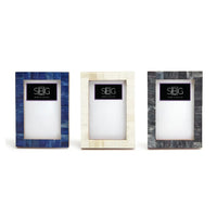 blue, white, black artisanal picture ivory bone in lay frame