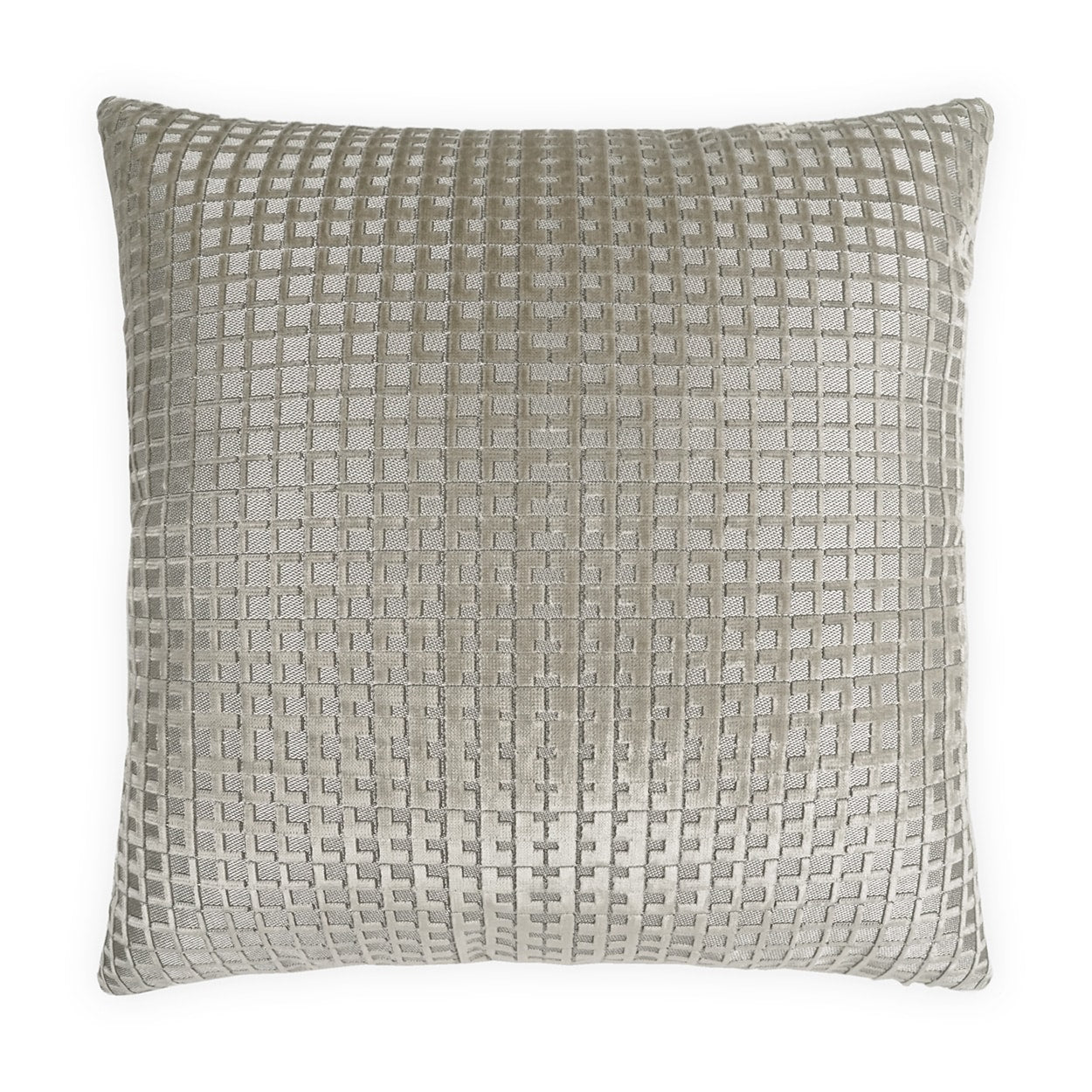 Textured boxed gray pillow on a white background