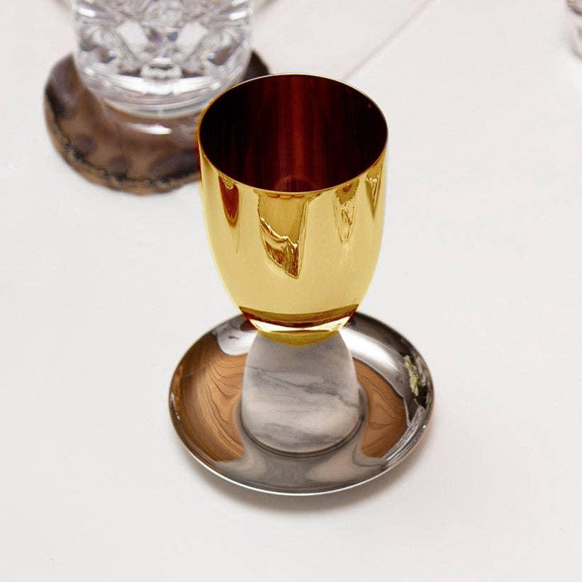 Coluna Kiddush Cup, Marble & Gold Judaica