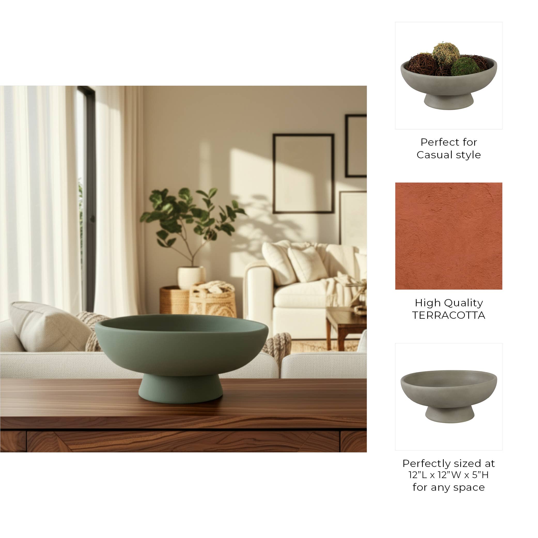 Sage Terracotta Pedestal Bowl