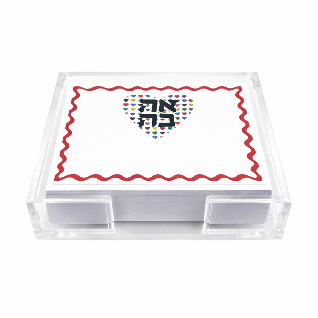 Notepad in Acrylic Holder, Ahava Heart