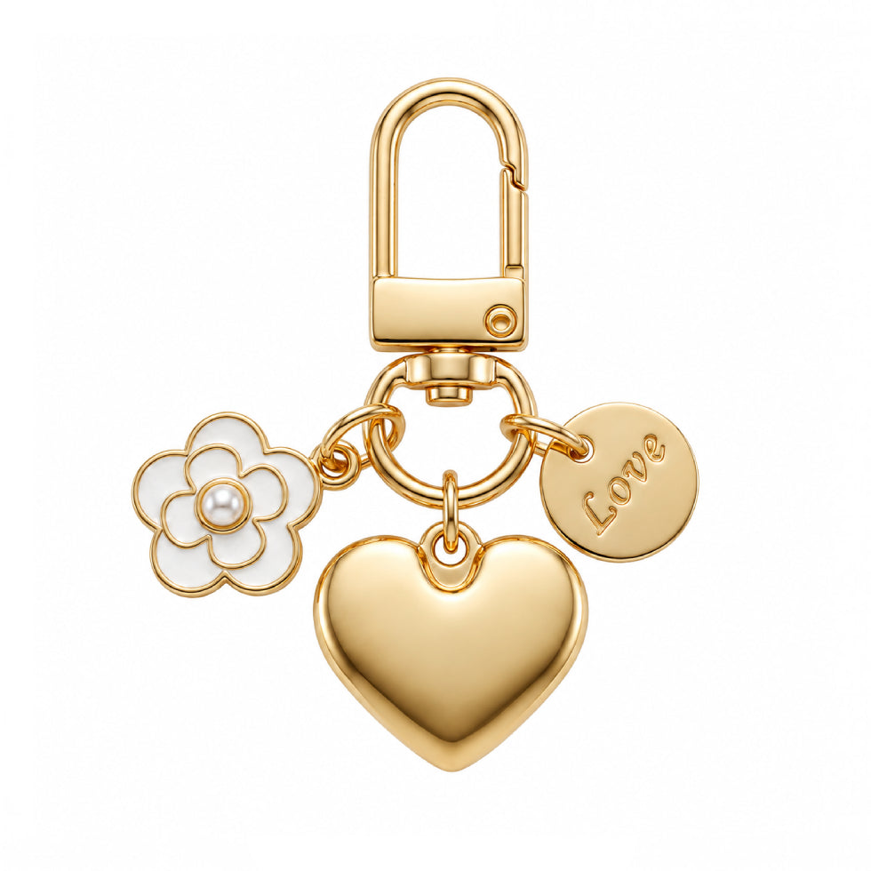 Camellia Heart Pendant Keychain