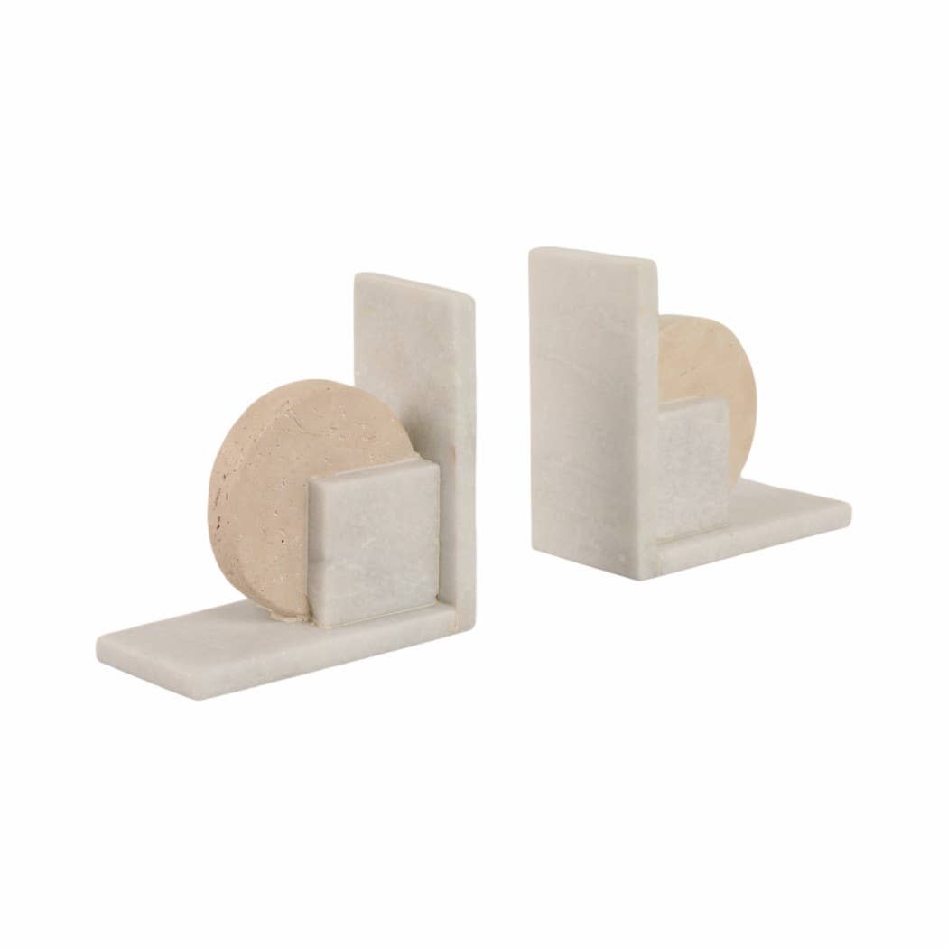 White/Tan Marble Geometric Bookends S/2