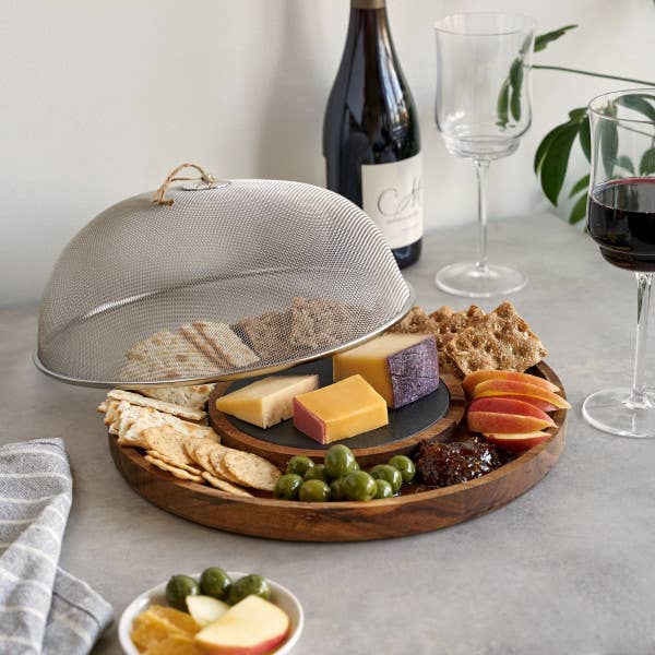 Sienna Cheese Board With Metal Mesh Dome Cover