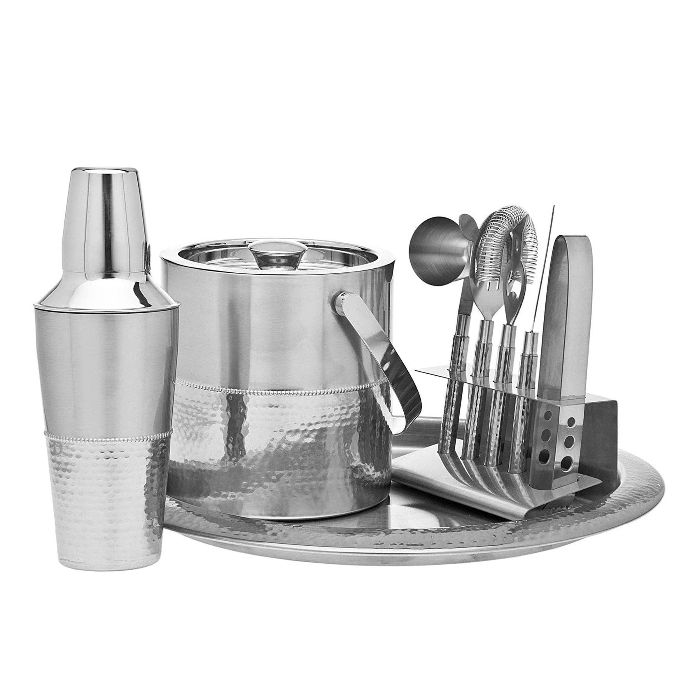 Hammered Stainless Steel 9 Piece Bar Tool Set Barware
