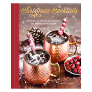 The front cover of the book 'Christmas Cocktails' by Camille Wilson, featuring a festive design with two copper Moscow Mule mugs, cranberries, a pinecone, and a red spine band on a dark background.