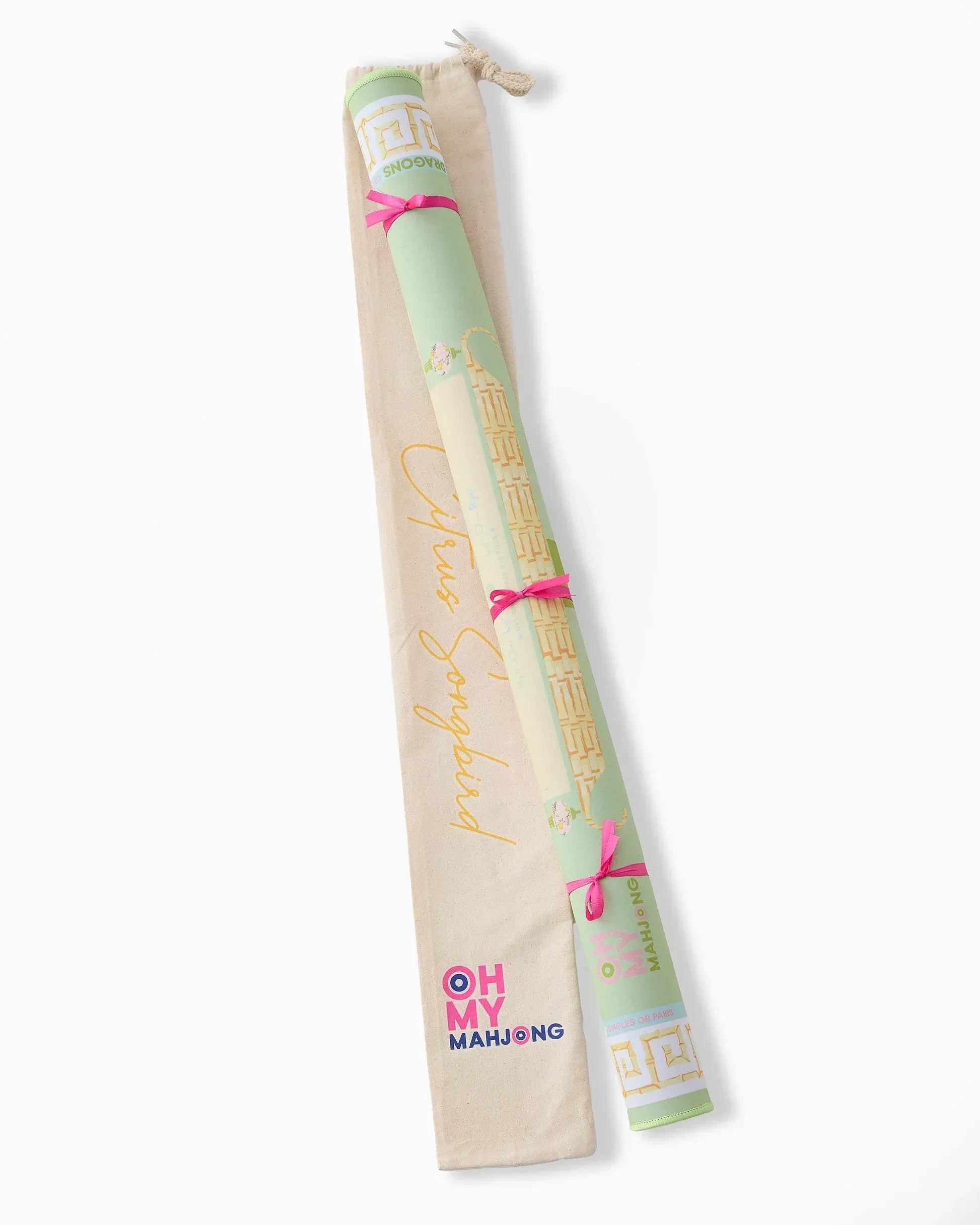 Mahjong sticks in a decorative case with 'Oh My Mahjong' on a white background