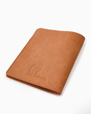 Brown leather wallet with 'OH MY mahjong' branding on a white background