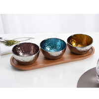 Set Of 3 Colored Glass Bowls & Tray