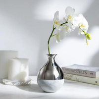 Coluna Dual Bud Vase, Marble & Silver