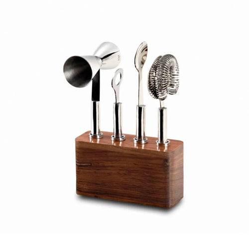 Cosmo 4-Piece Bar Set with Wood Base Bar Tools