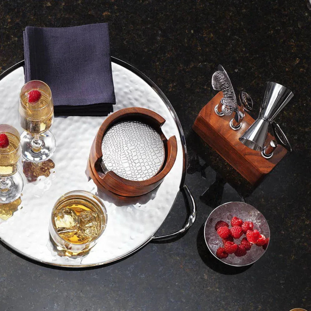 Cosmo 4-Piece Bar Set with Wood Base Bar Tools