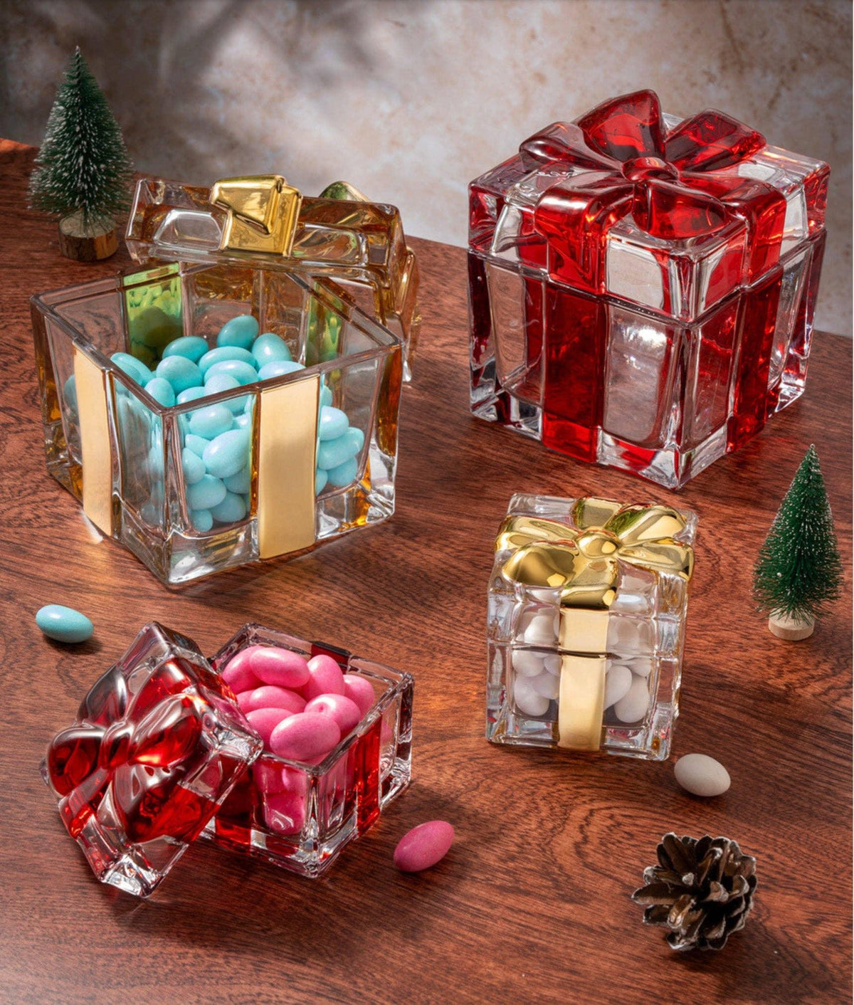 Red Gift Wrapped Crystal Keepsake Box Holiday Decor