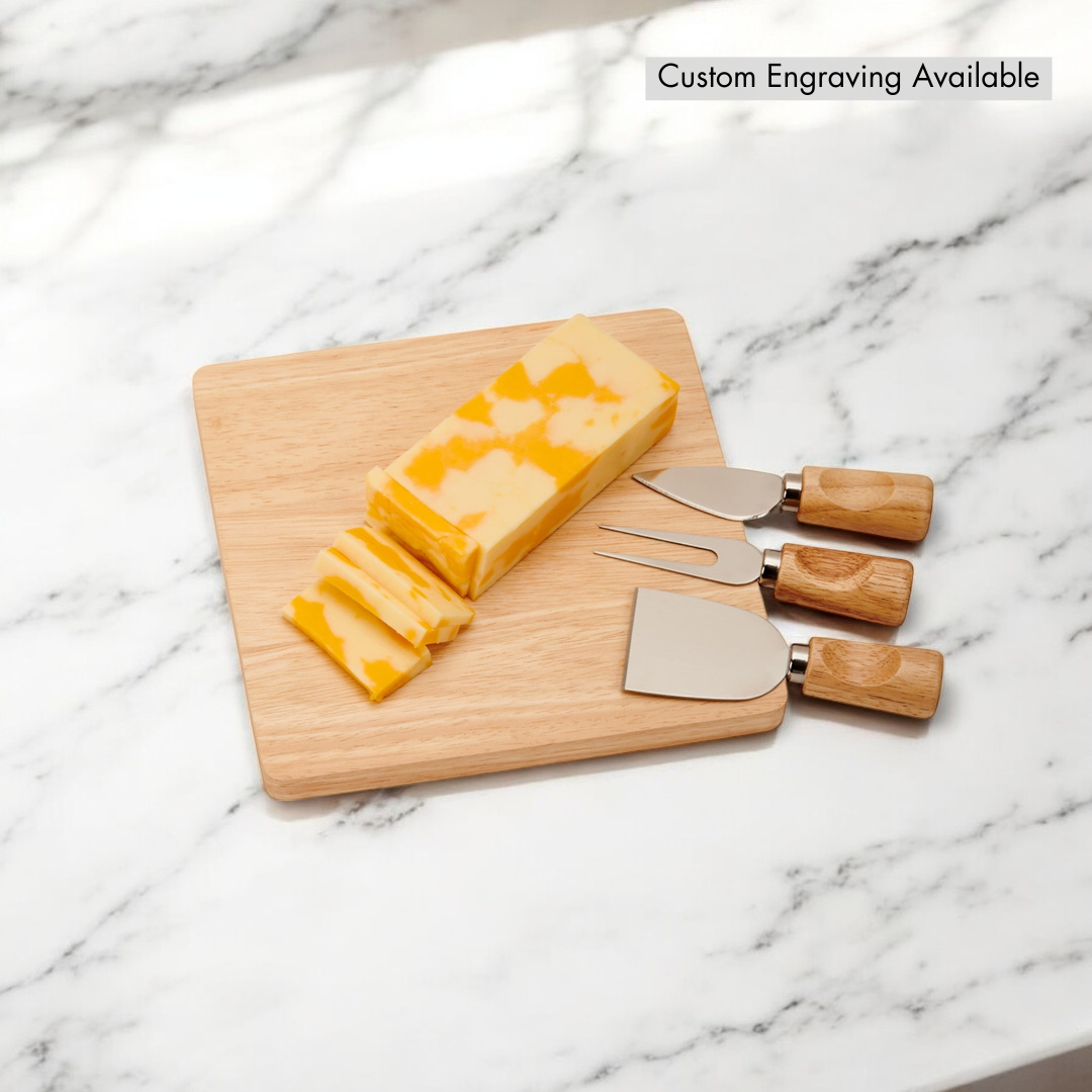 Rubberwood Cheese Cutting Board Set with Tools.