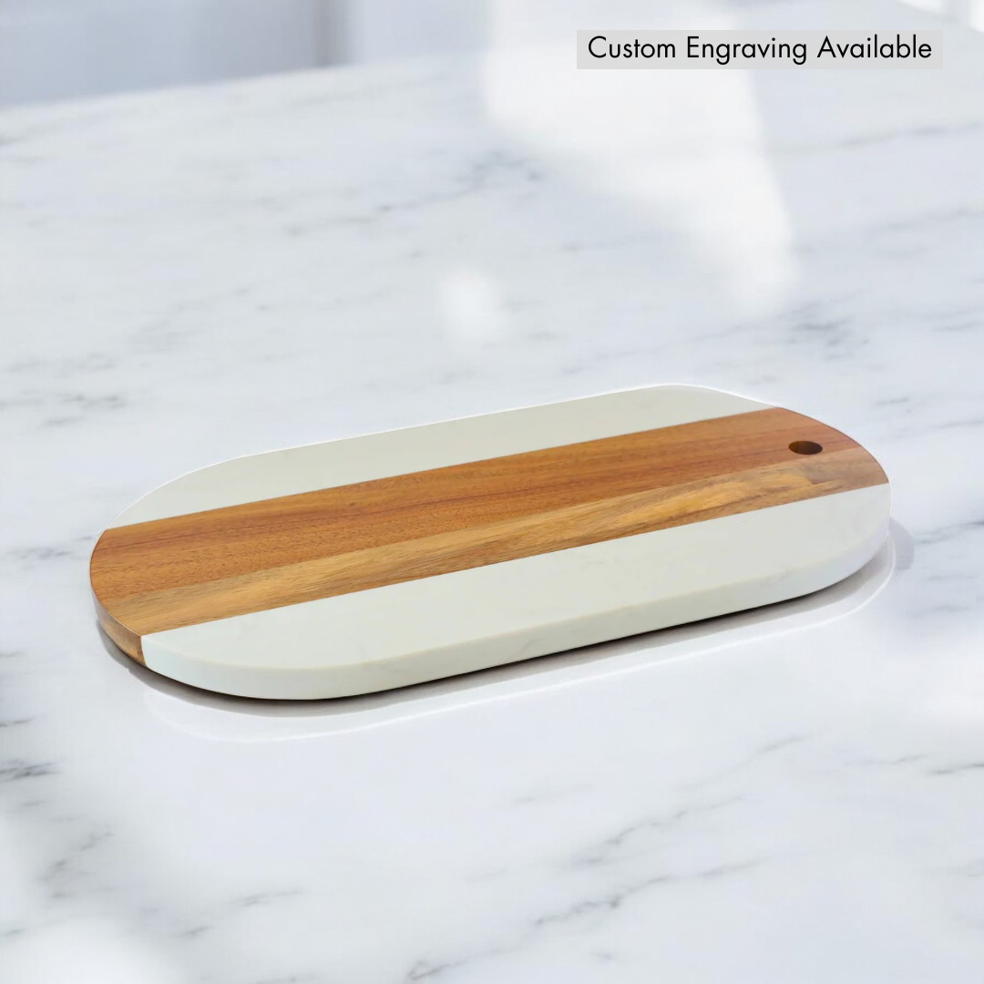 Marble & Acacia Wood Oval Serving Board