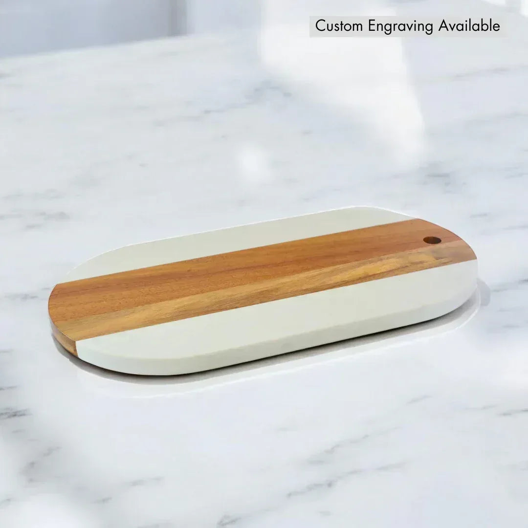 Marble & Acacia Wood Oval Serving Board Serving Boards