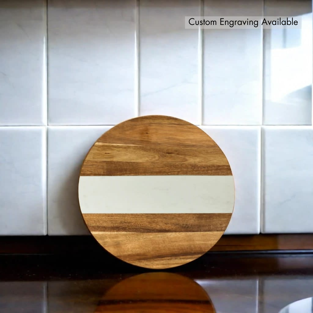 Marble Stripe & Acacia Wood Round Board 11"