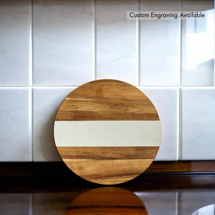 Marble Stripe & Acacia Wood Round Board 11"