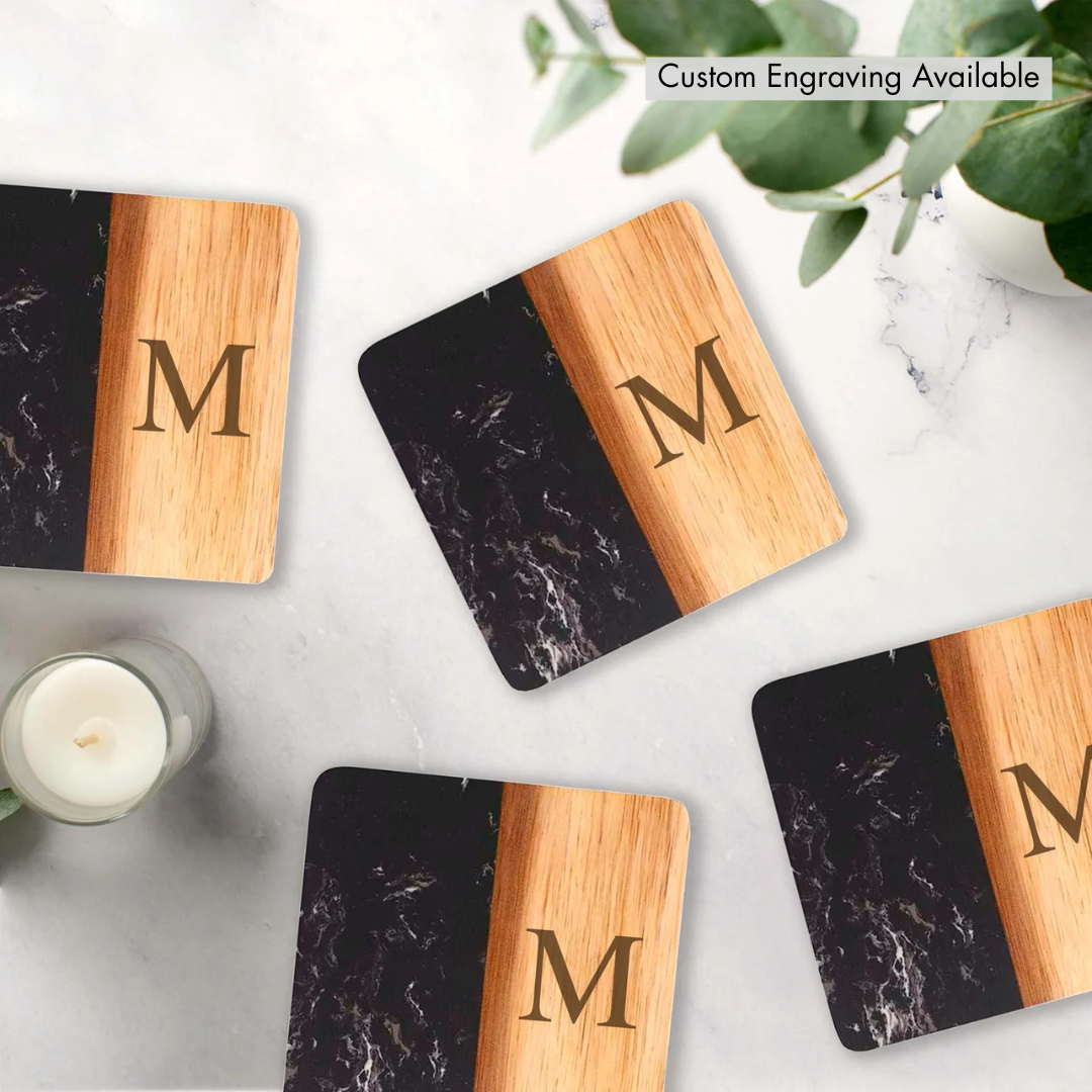 Square Marble & Acacia Wood Coasters