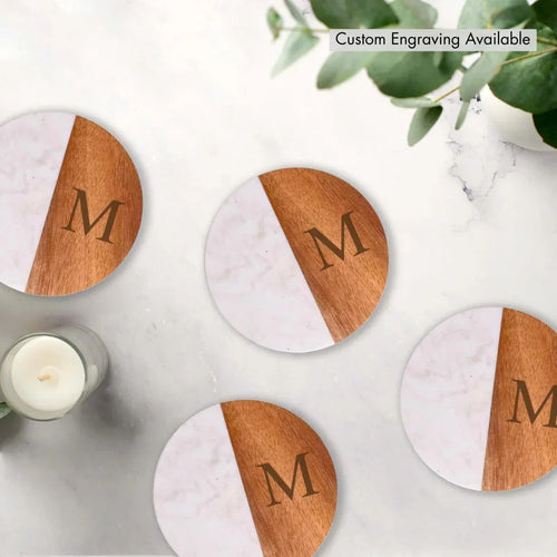 Round Marble & Acacia Wood Coasters Coasters