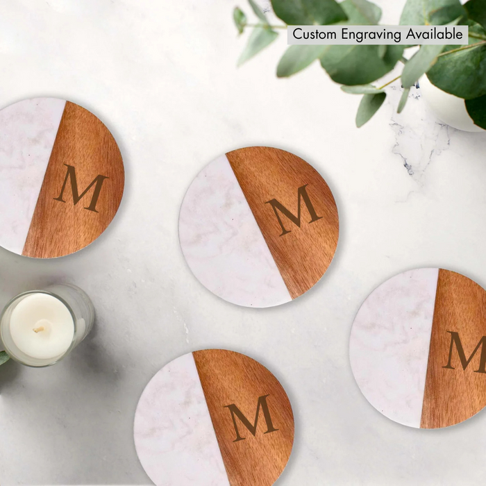 Round Marble & Acacia Wood Coasters