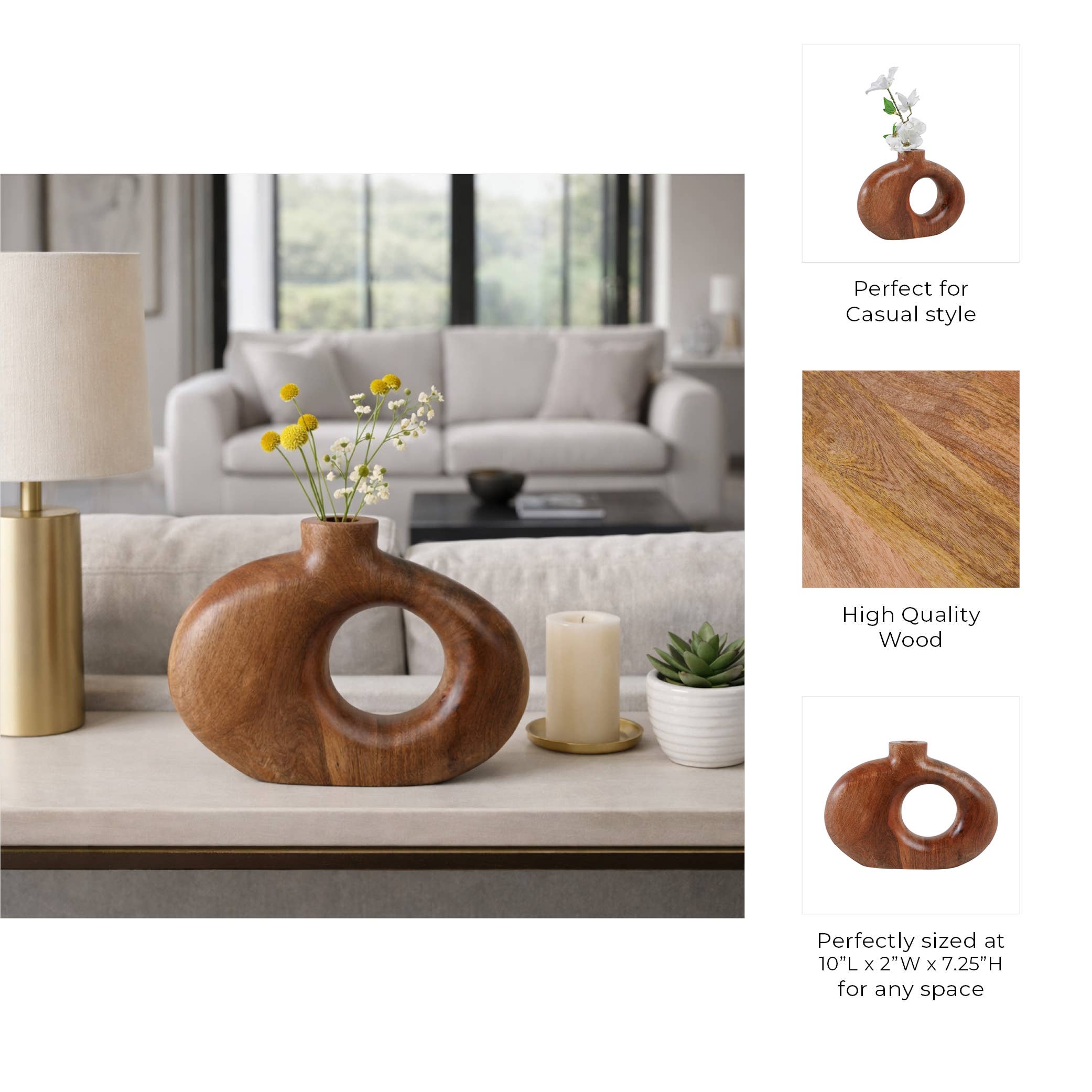 Mango Wood Round Cut-out Vase
