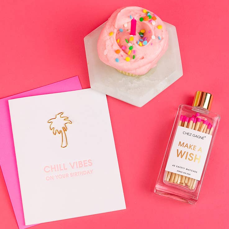 Make A Wish - Birthday Glass Bottle Safety Matches - Bright Pink Matchboxes & Lighters