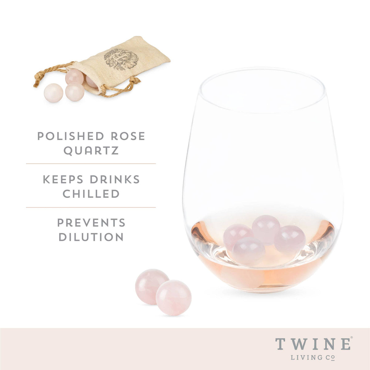 Rose Quartz Wine Chilling Gems Set of 6