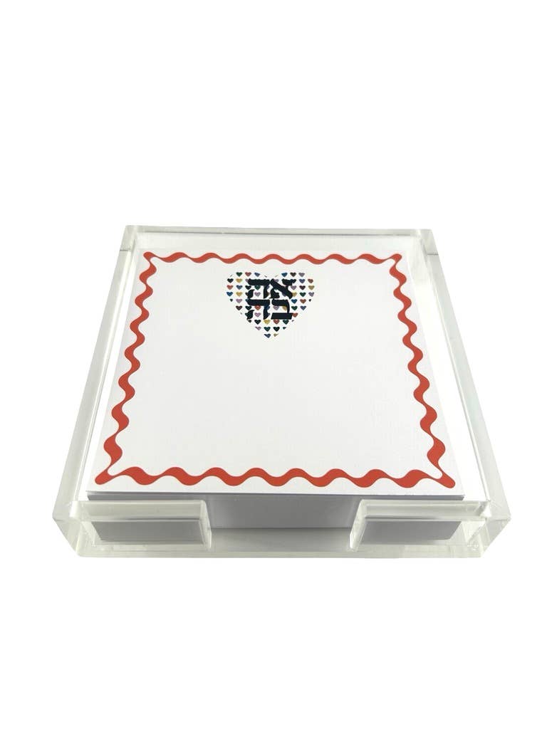 Notepad in Acrylic Holder, Ahava Heart