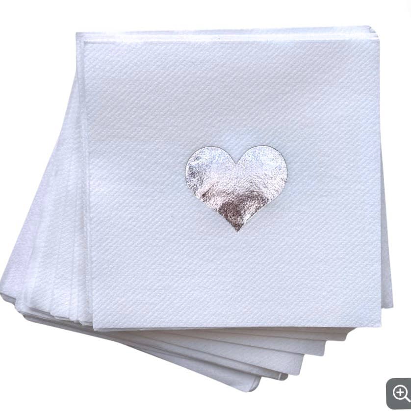 Cloth-Like Cocktail Napkins Silver Heart Cocktail Napkins