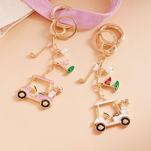 Sports Golf Cart Shaped Bag Charm And Keychain