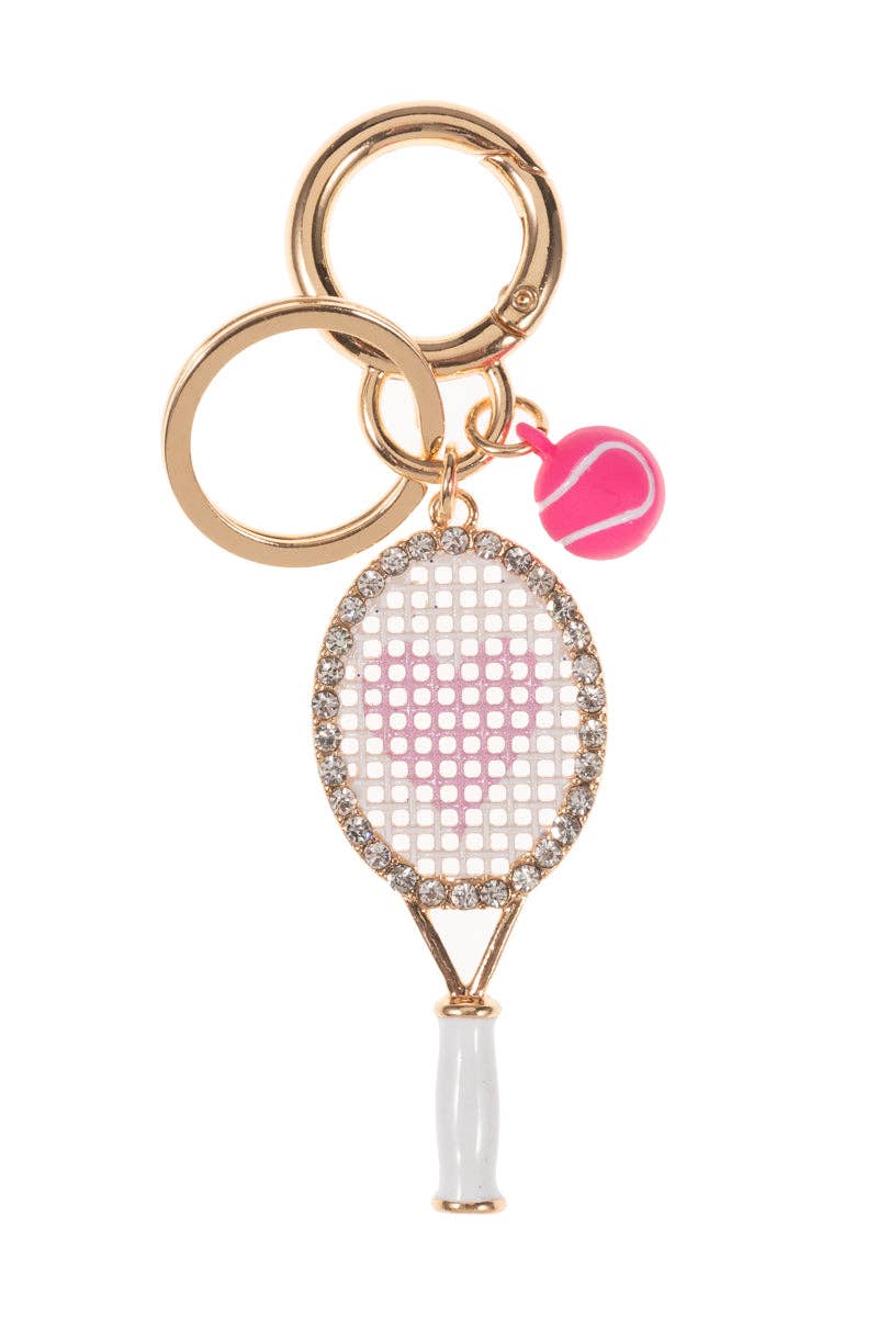 Sports Tennis Racket Enamel W Rhinestones Keychain