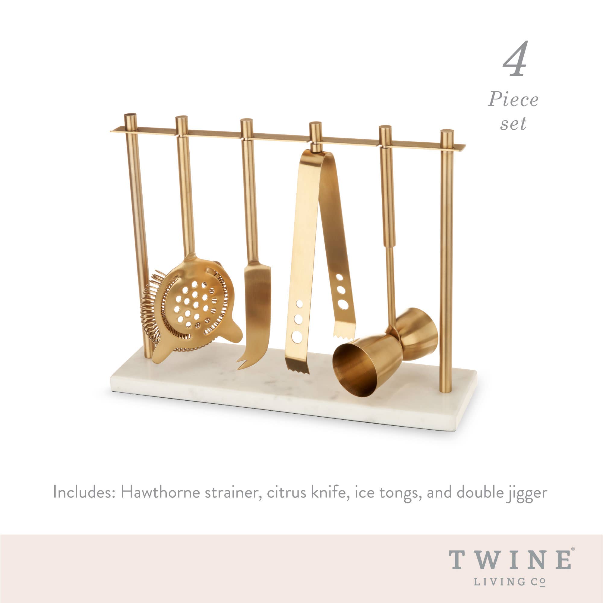 Gold Plated Stainless Steel Bar Tool Set with Marble Stand