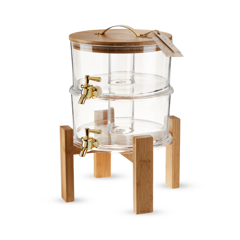Acacia & Glass Double Drink Dispenser w/ Collapsable Stand