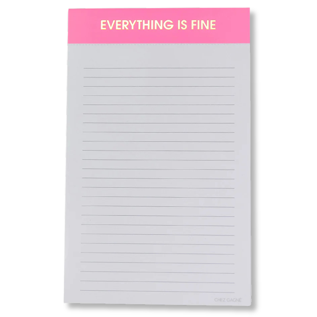 Everything Is Fine - Lined Notepad - Pink - 65 perforated pages - 5x8 Notepads