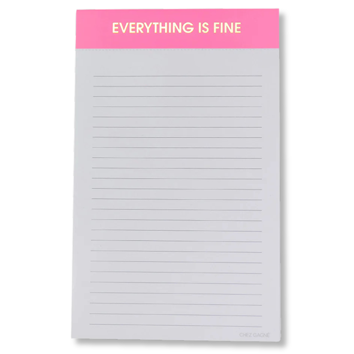 Everything Is Fine - Lined Notepad - Pink - 65 perforated pages - 5x8 Notepads
