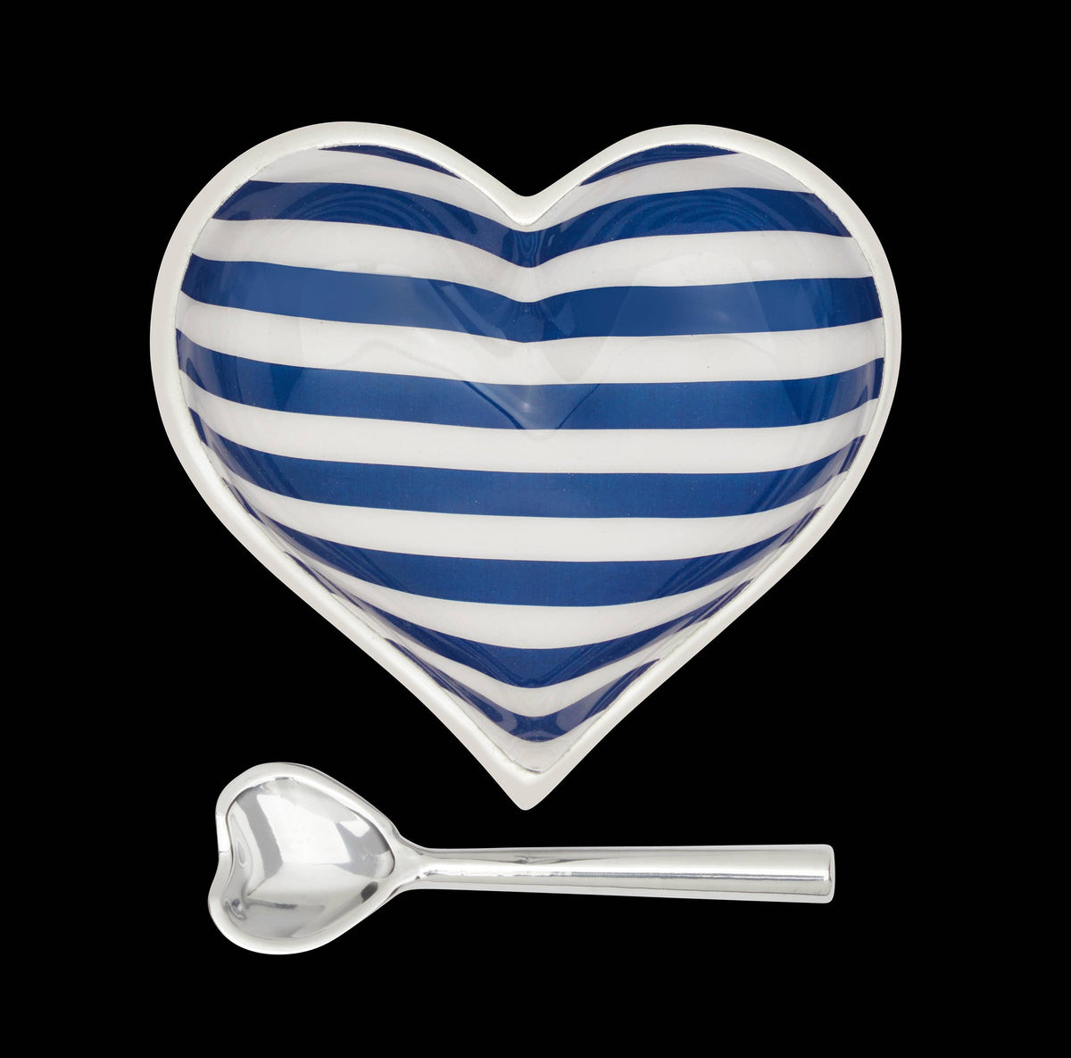 Happy Navy Blue Stripe Heart with Heart Spoon