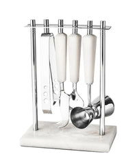 Azure Matte White Resin & Stainless Steel 5 Piece Bar Tool Set