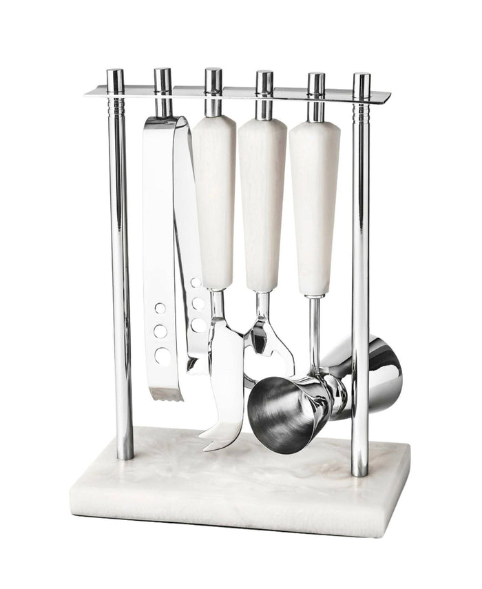 Azure Matte White Resin & Stainless Steel 5 Piece Bar Tool Set