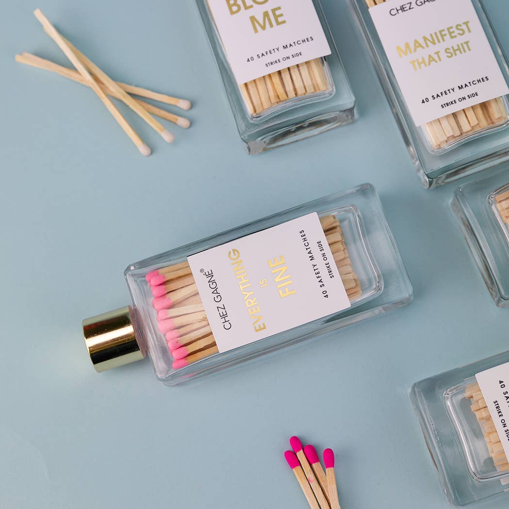Everything is Fine - Glass Bottle Safety Matches - Pink Matchboxes & Lighters