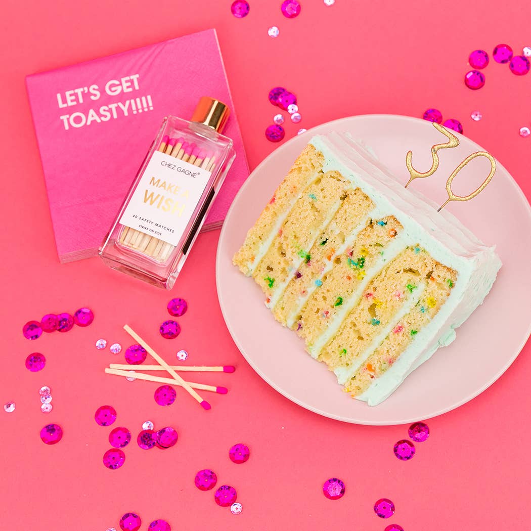 Make A Wish - Birthday Glass Bottle Safety Matches - Bright Pink Matchboxes & Lighters