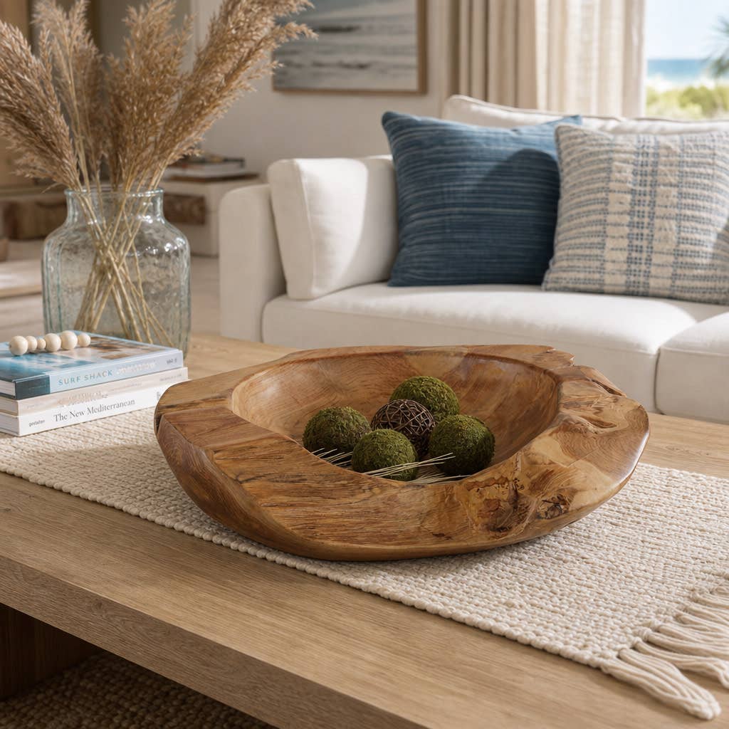 Teak Natural Wood Low Bowl